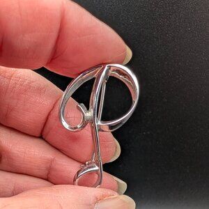 Sarah Coventry Silver Tone Cursive Letter "P"